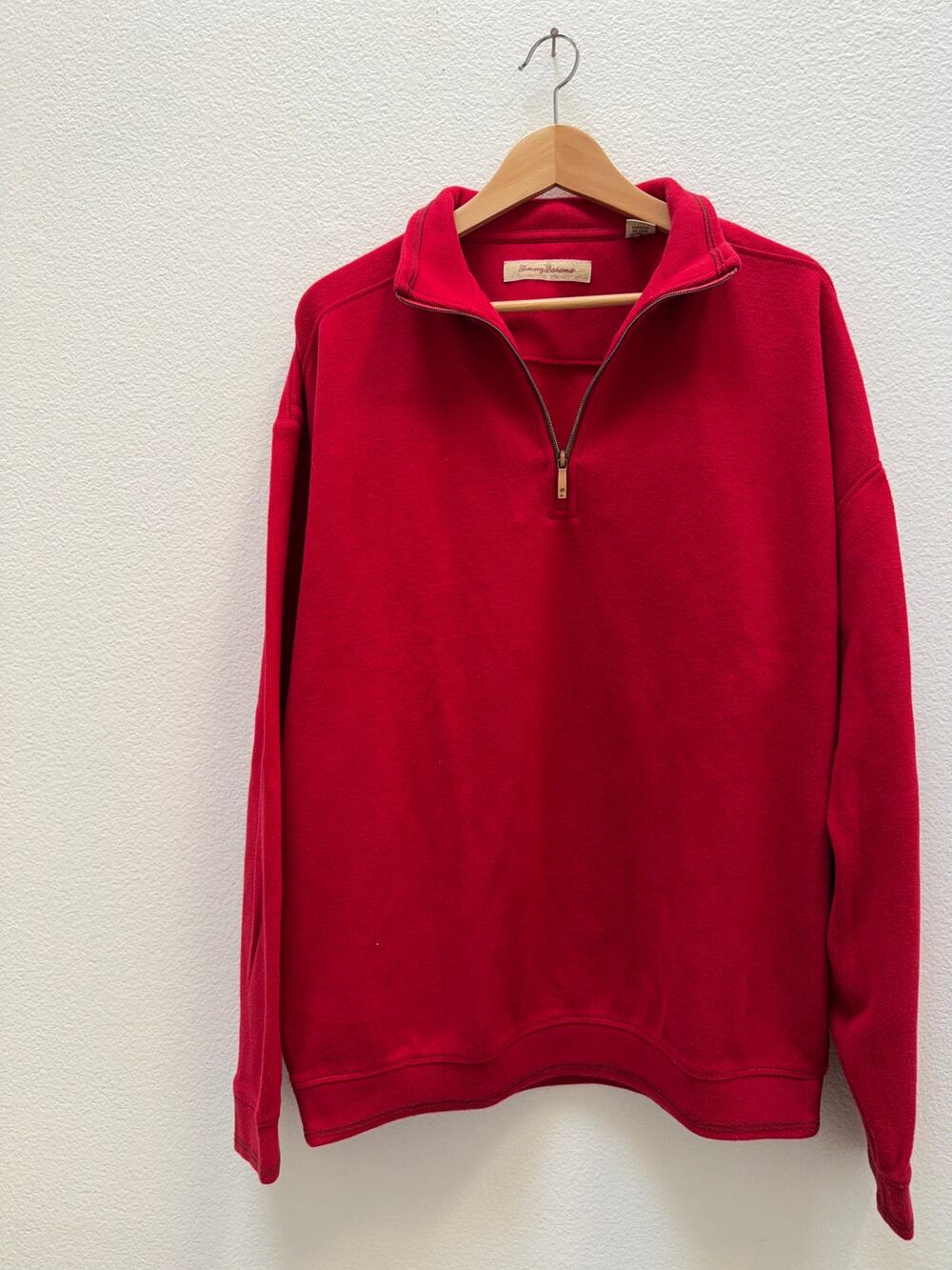Tommy Bahama Mens Large Red 1/4 Zip Pullover Sweatshirt 100% Cotton L